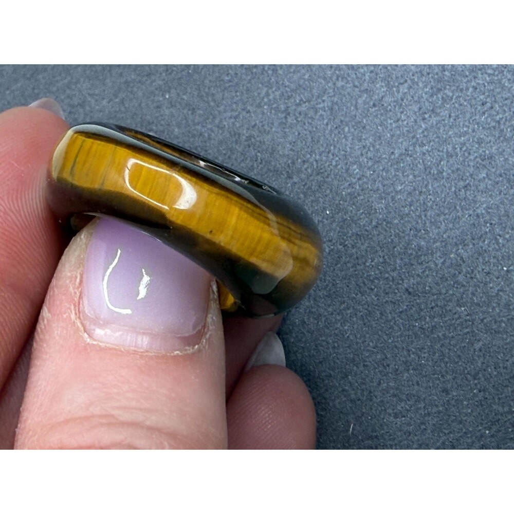 Vintage Tiger’s Eye Chunky Statement Ring Brown Gold Stone Size 6.5 - Picture 4 of 10